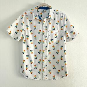 Disney Mickey Mouse Button-Up Shirt White Rainbow Print Small 100% Cotton